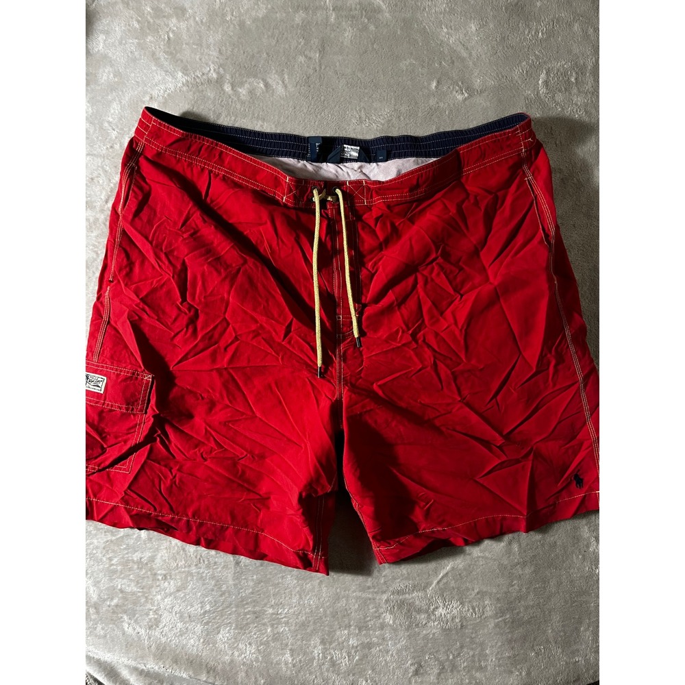 Polo Ralph Lauren Mens Swim Trunks Red Cargo Board Shorts 4XB Big Pony Mesh Line